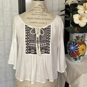 Abercrombie & Fitch Wom XS Boho Cottage Core Milkmaid Embroid’d Crop Top Tunic